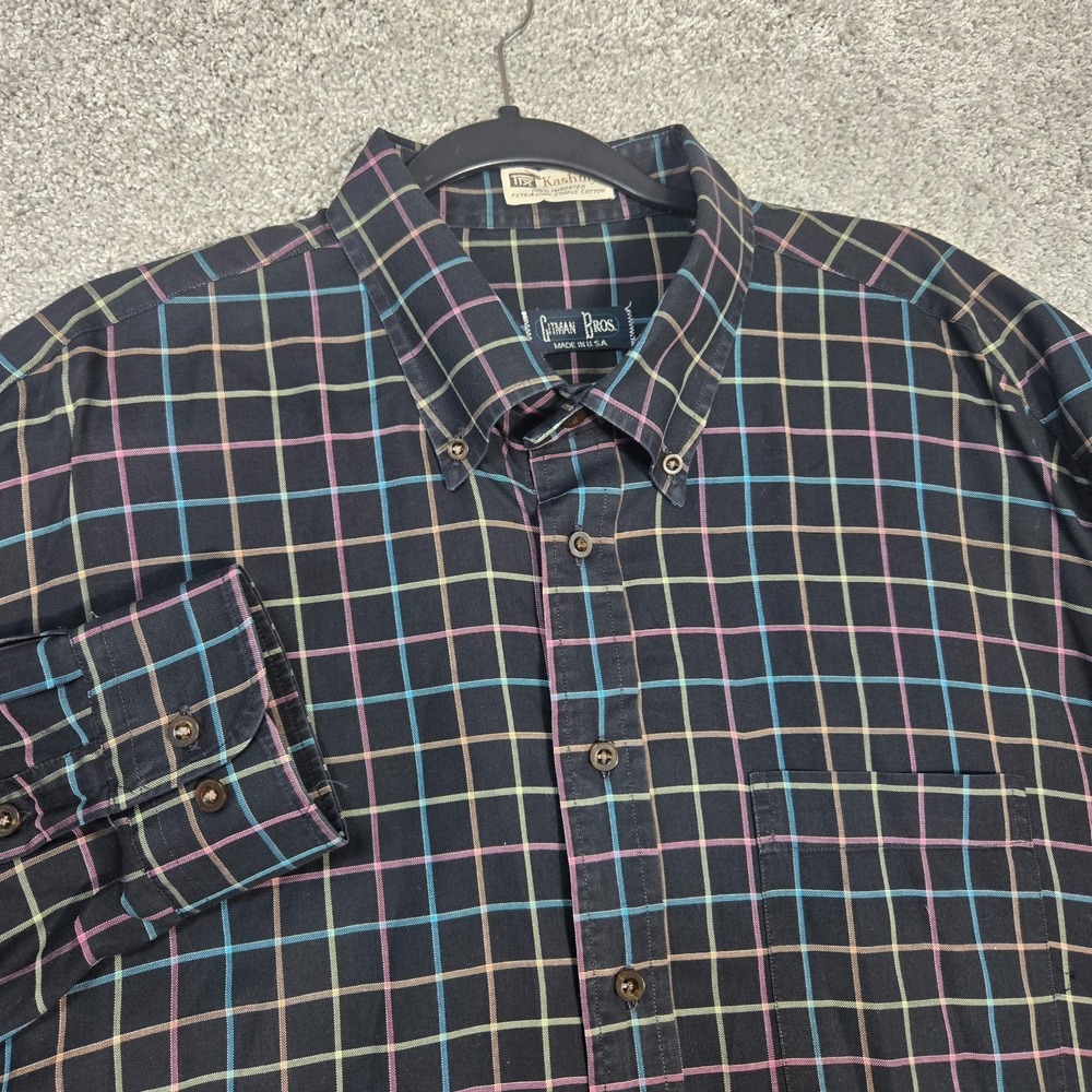 Gitman Bros Button Down Shirt Men's 2XL Black colorful Vintage Made in USA